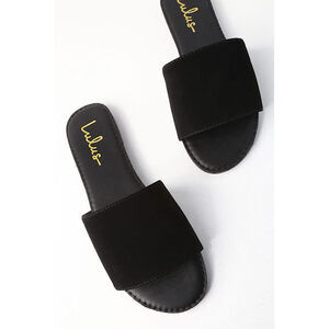 Lulus Addison Black Nubuck Slide Sandals